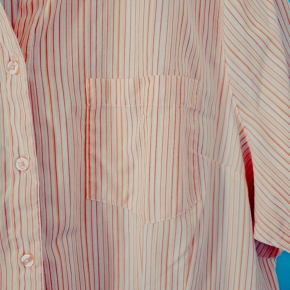 White Stag 3X Women Pink Stripe Button Front V-neck Short Sleeve Lightweight Top - Picture 8 of 8